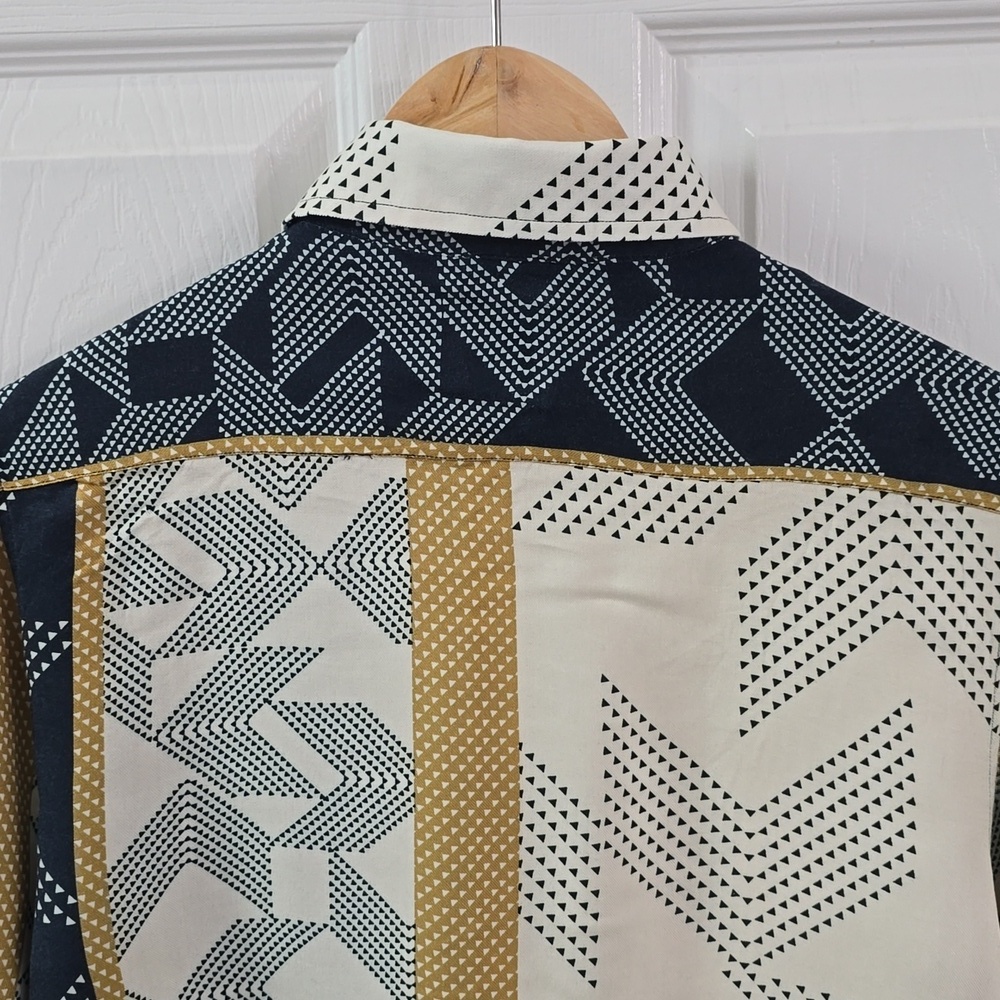 ZARA Men's Long Sleeve Shirt Abstract Regular Fit Blue Beige Size Small - Picture 8 of 12